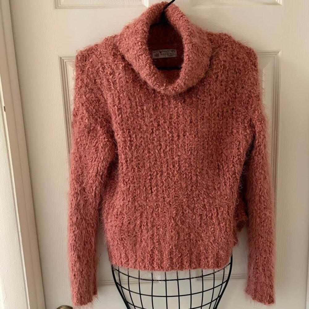 Poof Apparel Women's Large Pink Eyelash Knit Turtleneck Sweater Cozy